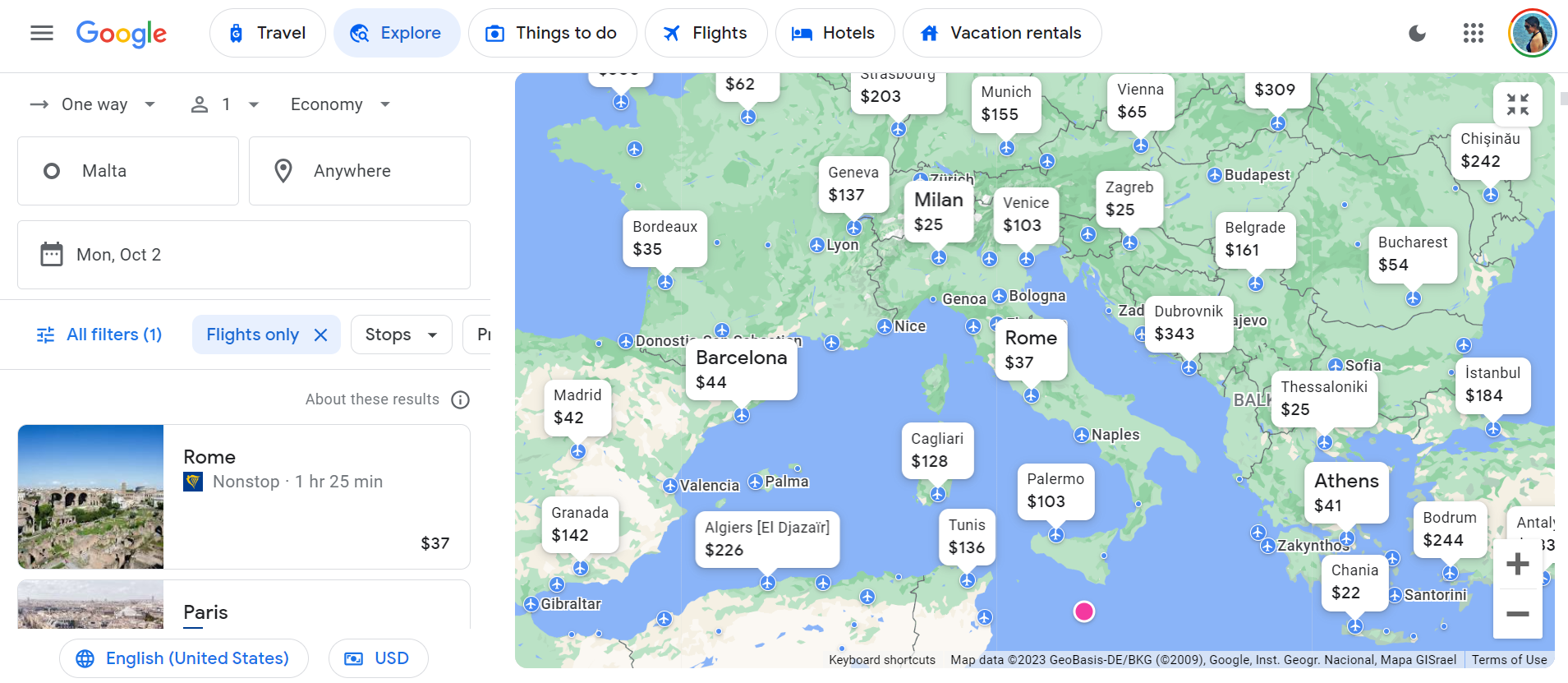 מתוך google flights